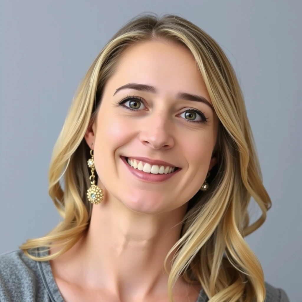 Ritratto sorridente di Laura Gialli, una donna di circa 35 anni con capelli biondi e un'espressione gentile